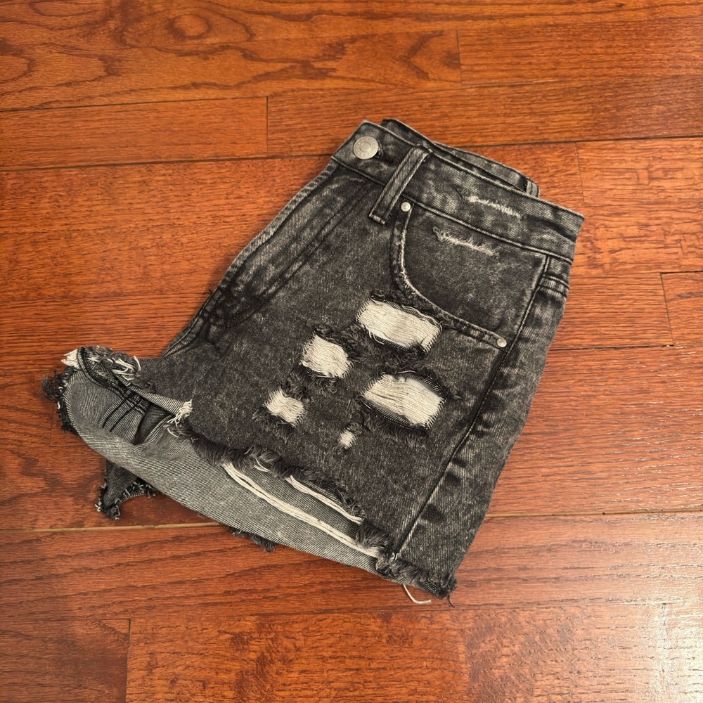 Distressed Black Denim Shorts
